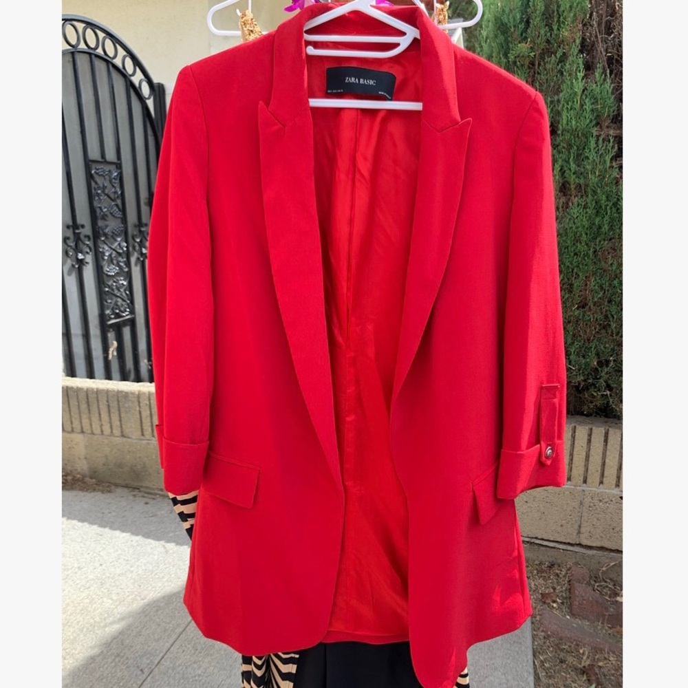Zara Red Button Up Sleeve Blazer size small